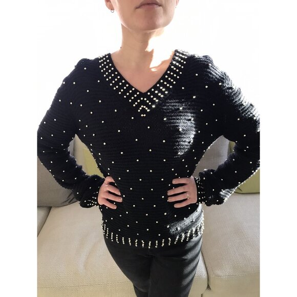 SEE BY CHLOE Black Wool Beads Embellished Jumper Sweater Sz USA 6 - Picture 5 of 16